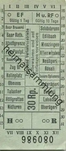 Schweiz - Zugerland Verkehrsbetriebe - Fahrschein 30Rp.