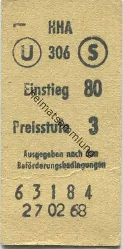 Deutschland - Hamburg - HHA - Hamburger Hochbahn AG - Fahrkarte 1968 Preisstufe 3