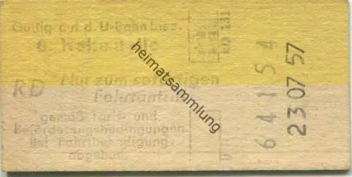 Deutschland - Hamburg - Hamburger U-Bahn-Fahrkarte 1957