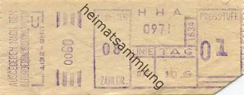 Deutschland - Hamburg - HHA - Hamburger Hochbahn AG - Linie 015 - Preisstufe O1 - Fahrschein
