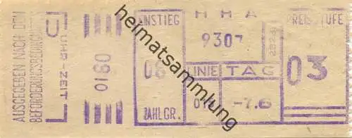 Deutschland - Hamburg - HHA - Hamburger Hochbahn AG - Linie 015 - Preisstufe O3 - Fahrschein