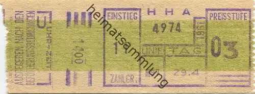 Deutschland - Hamburg - HHA - Hamburger Hochbahn AG - Linie 97 - Preisstufe O3 - Fahrschein
