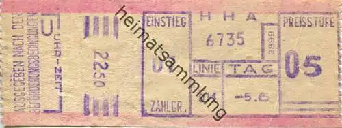 Deutschland - Hamburg - HHA - Hamburger Hochbahn AG - Linie 014 - Preisstufe O5 - Fahrschein