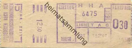 Deutschland - Hamburg - HHA - Hamburger Hochbahn AG - Linie 085 - Fahrpreis O30 Pfennig - Fahrschein 1961