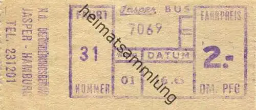 Deutschland - Jasper Bus Hamburg - Fahrpreis 2.- DM - Fahrschein 1961
