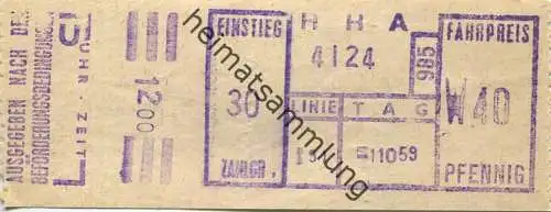 Deutschland - Hamburg - HHA - Hamburger Hochbahn AG - Linie 91 - Fahrpreis W40 Pfennig - Fahrschein 1959