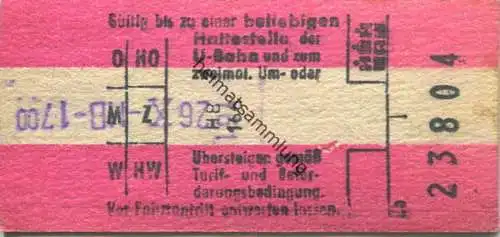 Deutschland - Hamburg - Hamburger U-Bahn-Fahrkarte - Gültig bis zu einer beliebigen Haltestelle und zum zweimaligen Um-