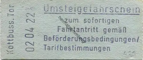 Deutschland - Berlin - Umsteigefahrschein - Kottbusser Tor 1,00 DM