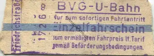 Deutschland - Berlin - BVG - U-Bahn - Einzelfahrschein Ermäßigter Fahrpreis - Friedrichstrasse