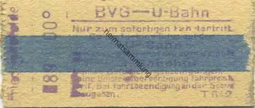 Deutschland - Berlin - BVG - U-Bahn - Fahrschein - Gültig für eine Fahrt auf der U-Bahn bis zum darauffolgenden 3. Bahnh