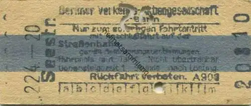 Deutschland - Berlin - Berliner Verkehrs-Aktiengesellschaft - U-Bahn - Fahrkarte mit Anschluss auf der Strassenbahn - Se