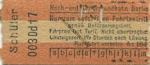Deutschland - Berlin - Hoch- und Untergrundbahn Berlin - Schüler-Fahrkarte