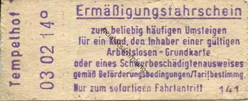 Deutschland - Berlin - BVG Ermäßigungsfahrschein - Tempelhof 0,35 DM