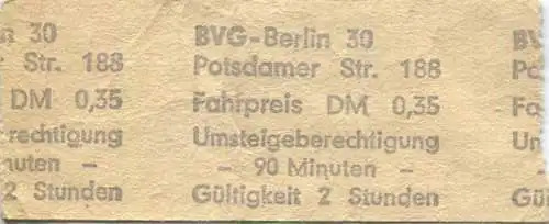 Deutschland - Berlin - BVG Ermäßigungsfahrschein - Tempelhof 0,35 DM