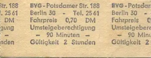 Deutschland - Berlin - BVG Ermäßigungsfahrschein - Platz der Luftbrücke 0,70 DM