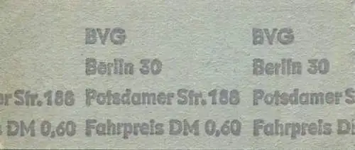 Deutschland - Berlin - BVG U-Bahn - U-Bahn Fahrschein - Turmstrasse - rückseitig Zudruck BVG-Adresse und Fahrpreis