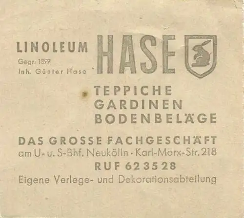 Deutschland - Berlin - BVG Sammelkarte U-Bahn / Strassenbahn 5 Fahrten ohne Umsteigeberechtigung 1964 - rückseitig Werbu
