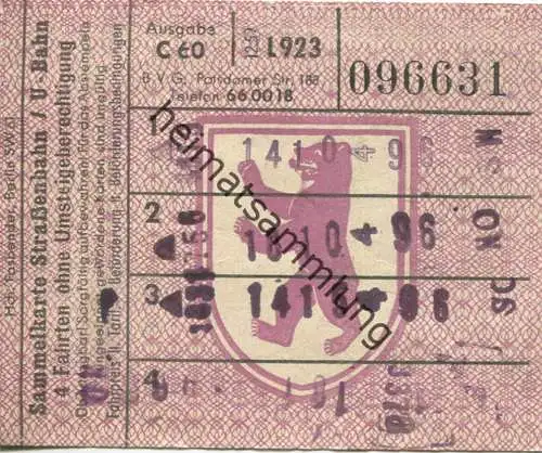 Deutschland - Berlin - BVG Sammelkarte - Strassenbahn / U-Bahn 4 Fahrten ohne Umsteigeberechtigung 1959 - rückseitig Wer