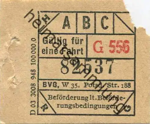 Deutschland - Berlin - BVG-Fahrschein - Gültig für eine Fahrt