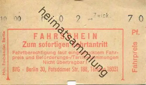 Deutschland - Berlin - BVG - Fahrschein - Preis 70Pf.
