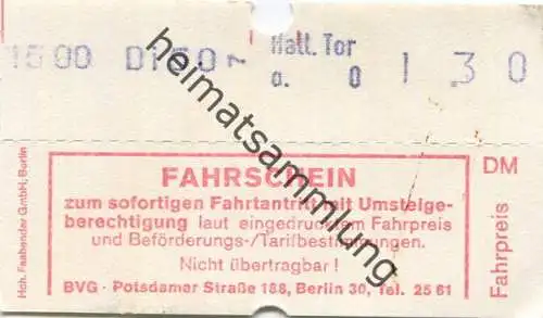 Deutschland - Berlin - BVG - Fahrschein - Preis 1.30 DM