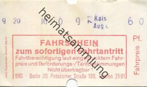 Deutschland - Berlin - BVG - Fahrschein - Preis 60Pf.