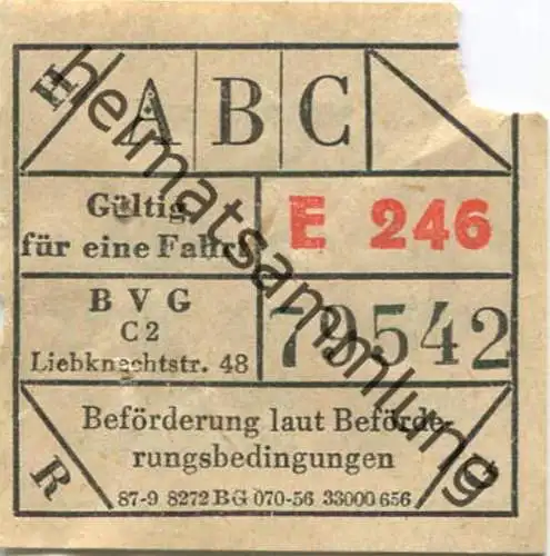 Deutschland - Berlin - BVG-Ost Liebknechtstr. 48 - Fahrschein - rückseitig Werbung