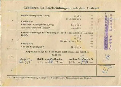 Postkarte - Forderung Nachgebühr für Auslandssendung - Berlin 1957