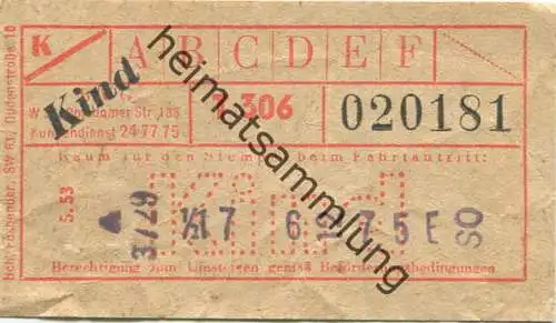Deutschland - Berlin - BVG-Fahrschein 1953 - Kind