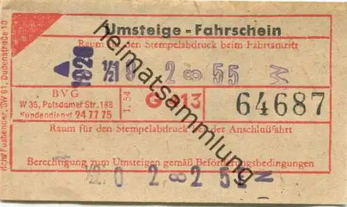 Deutschland - Berlin - BVG Umsteige-Fahrschein 1954