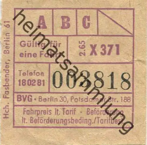 Deutschland - Berlin - BVG - Fahrschein 1965