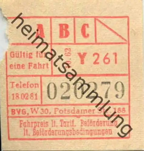 Deutschland - Berlin - BVG Fahrschein 1962
