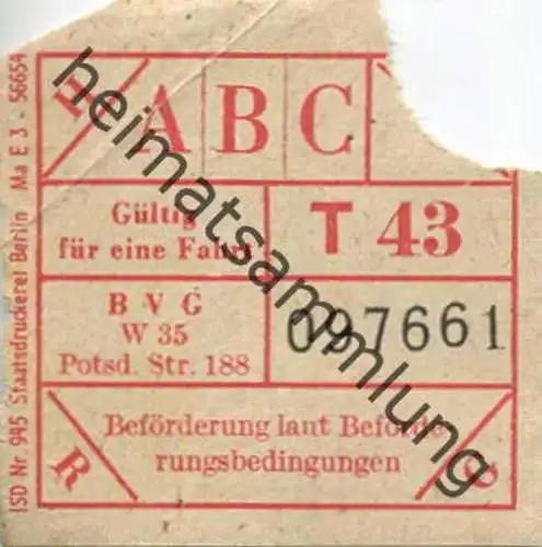 Deutschland - Berlin - BVG - Fahrschein ca. 1949