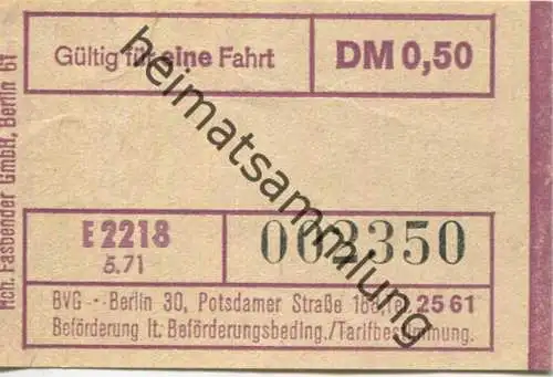 Deutschland - Berlin - BVG - Fahrschein 1971 DM 0,50