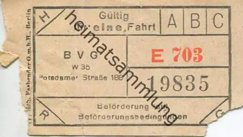 Deutschland - Berlin - BVG - Fahrschein ca. 1948 - Gültig für eine Fahrt