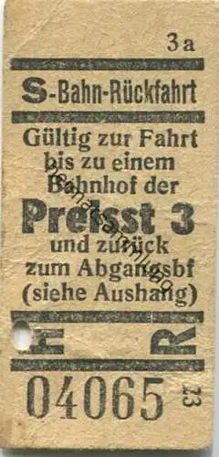 Deutschland - Berlin - S-Bahn Rückfahrt - Gültig zur Fahrt bis zu einem Bahnhof der Preisstufe 3 und zum Abgangsbahnhof