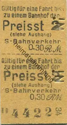 Deutschland - Berlin - S-Bahnverkehr - Gültig für eine Fahrt bis zu einem Bahnhof der Preisstufe 2 - Fahrkarte 0,30RM