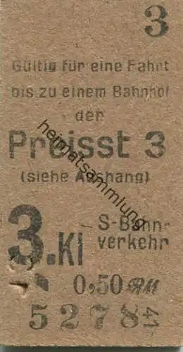 Deutschland - Berlin - Gültig für eine Fahrt bis zu einem Bahnhof der Preisstufe 3 - S-Bahnverkehr - Fahrkarte 3. Klasse