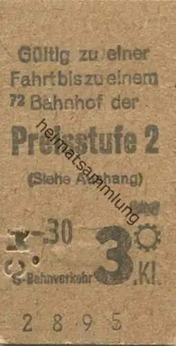 Deutschland - Berlin - Gültig zu eine Fahrt bis zu einem Bahnhof der Preisstufe 2 - S-Bahnverkehr - Fahrkarte 3. Klasse