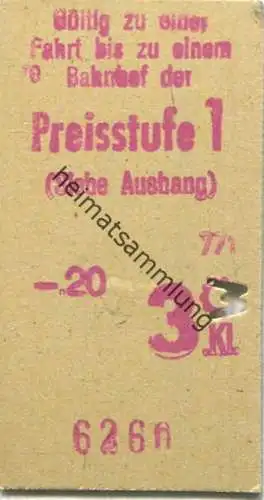 Deutschland - Berlin - Gültig zu eine Fahrt bis zu einem Bahnhof der Preisstufe 1 - Fahrkarte 3. Klasse