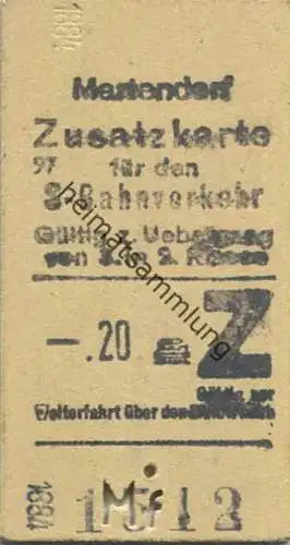 Deutschland - Berlin - Mariendorf - Zusatzkarte für den S-Bahnverkehr - Gültig zum Uebergang von 3. in 2. Klasse - Gülti