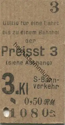 Deutschland - Berlin - S-Bahnverkehr - Gültig für eine Fahrt bis zu einem Bahnhof der Preisstufe 3 - Fahrkarte 3. Klasse