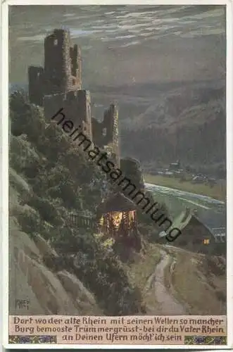 Paul Hey - Volksliederkarte Nr. 97 - Dort wo der alte Rhein mit seinen Wellen - Künstlerkarte 20er Jahre