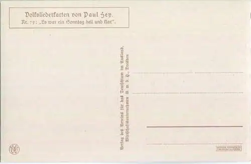 Paul Hey - Volksliederkarte Nr. 79 - Es war ein Sonntag hell und klar - Künstlerkarte 20er Jahre