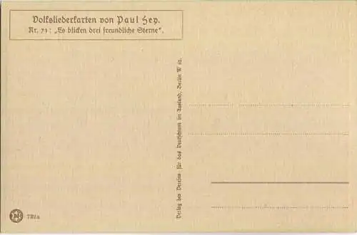 Paul Hey - Volksliederkarte Nr. 71 - Es blicken drei freundliche Sterne - Künstlerkarte 20er Jahre