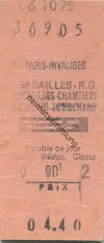 Frankreich - Paris-Invalides Versailles - Billet Fahrschein 1975