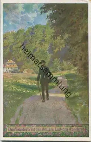 Paul Hey - Volksliederkarte Nr. 64 - Das Wandern ist des Müllers Lust - Künstlerkarte 20er Jahre