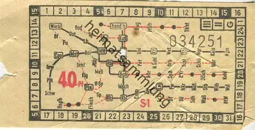 Deutschland - Heidelberg - Heidelberger Strassen- und Bergbahn Aktiengesellschaft - Fahrschein 40Pf.