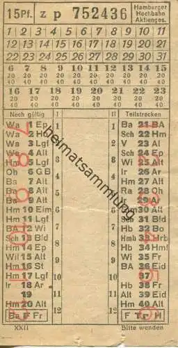 Deutschland - Hamburg - Hamburger Hochbahn Aktiengesellschaft - Fahrschein 15Pf.