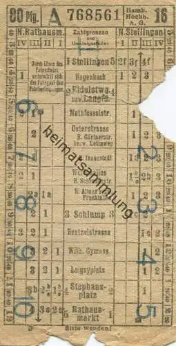 Deutschland - Hamburg - Hamburger Hochbahn Aktiengesellschaft - Fahrschein Linie 16 80Pfg.